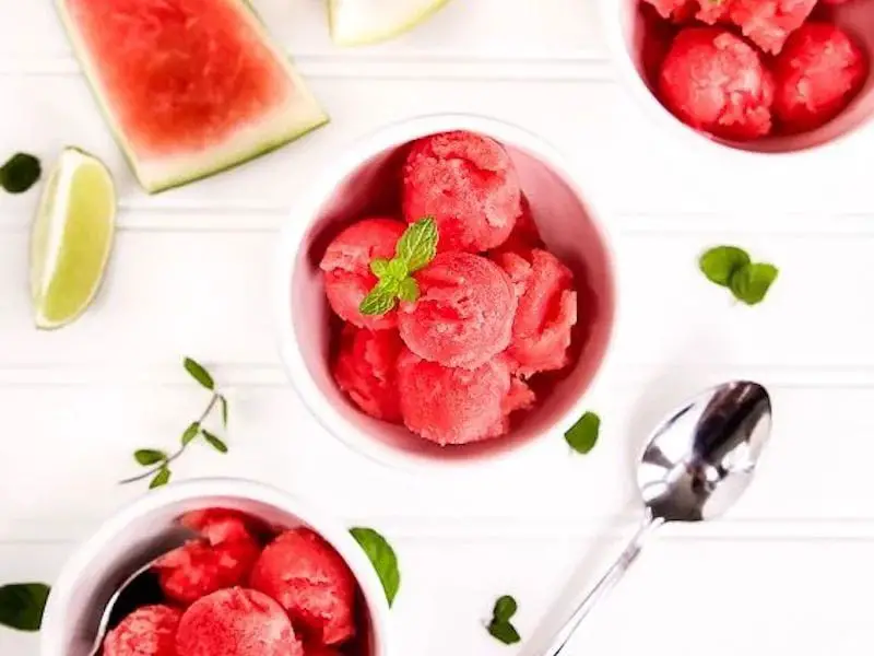 Watermelon and Feta Salad with Lime Sorbet Ice Cream