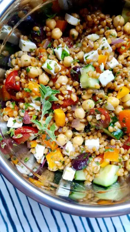 Wheat Berry and Chickpea Mediterranean Salad