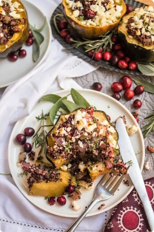 Wheat Berry and Cranberry Stuffed Acorn Squash