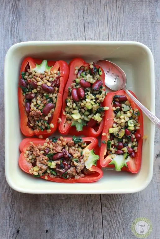 Wheat Berry and Kale Stuffed Bell Peppers