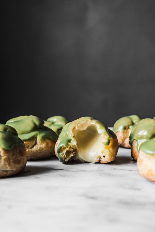 White Chocolate Matcha Cream Puffs