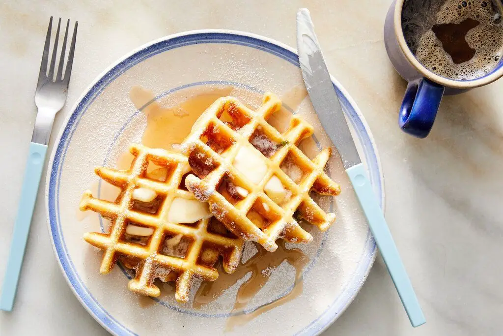 White Corn Meal Waffles with Maple Syrup
