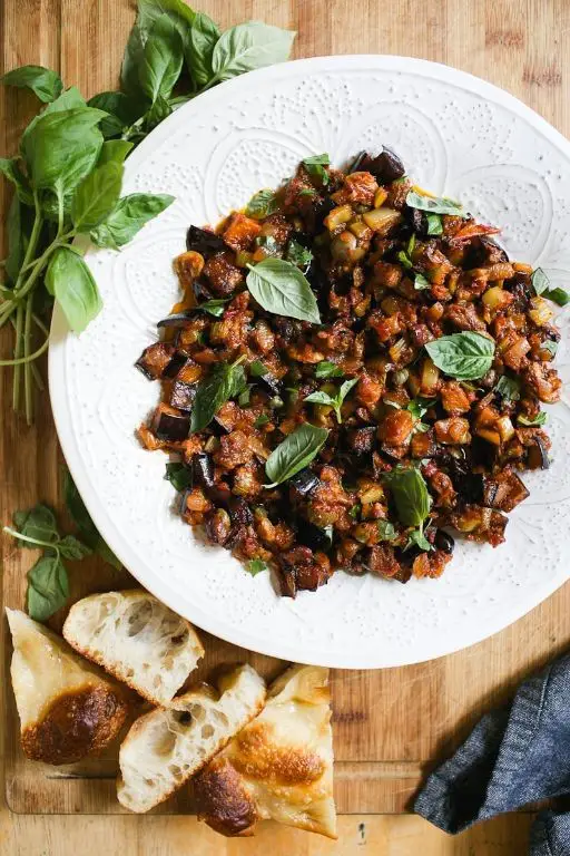 White Eggplant Caponata with Olives and Capers