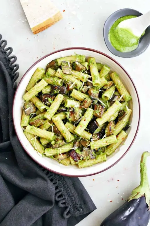 White Eggplant and Pesto Pasta