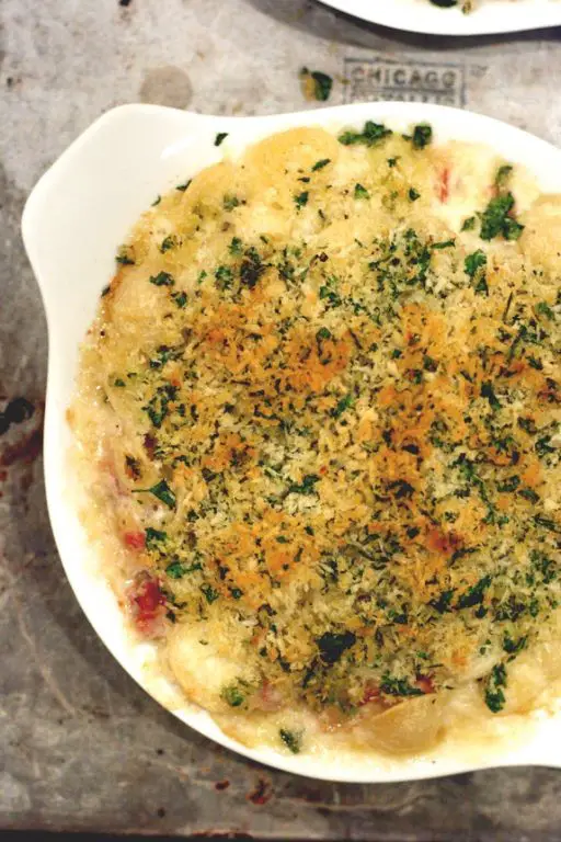 White Truffle Mac and Cheese with Crispy Prosciutto