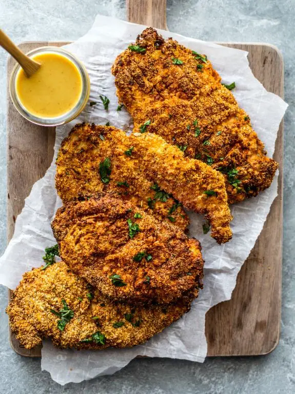 Whole Wheat Breaded Chicken Cutlets with Honey Mustard