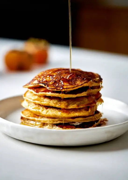 Wild Persimmon Pancakes with Maple Syrup