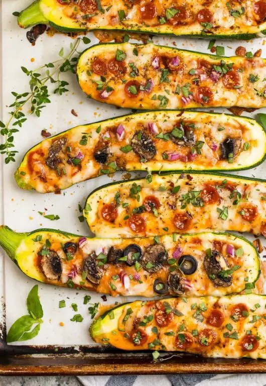 Zucchini Pizza Boats with Pepperoni