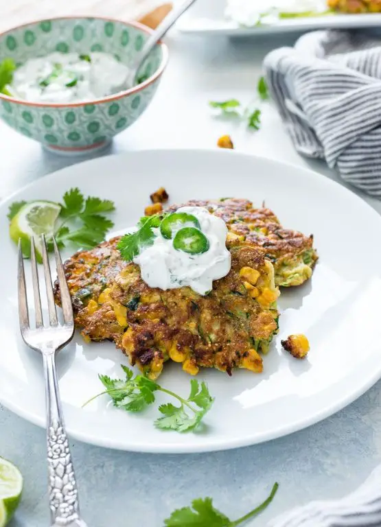 Zucchini and Corn Fritters with Lime Yogurt