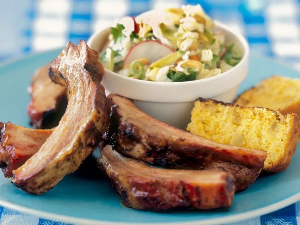 BBQ Ribs with Coleslaw and Cornbread