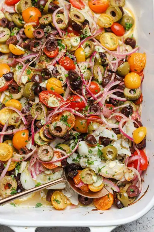 Baked Mediterranean Cod with Tomatoes and Olives