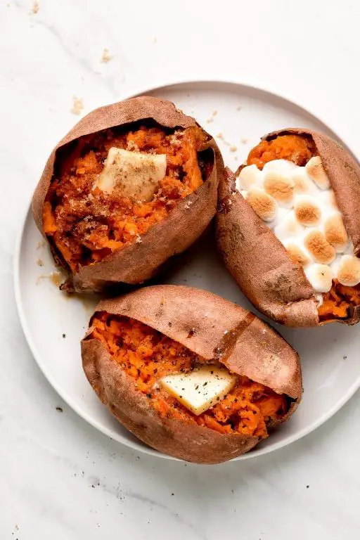 Baked sweet potatoes with toppings