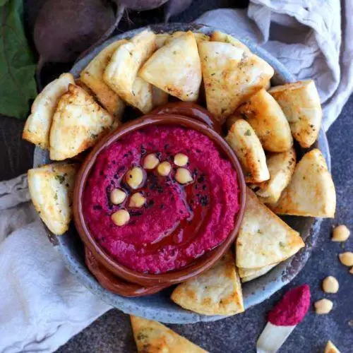 Beet Hummus with Pita Chips