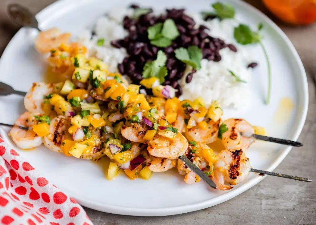 Blackened Shrimp Skewers with Mango Salsa