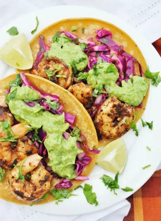 Blackened Shrimp Tacos with Avocado Lime Crema