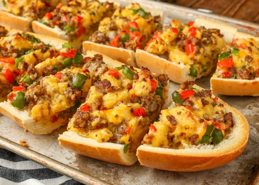 Breakfast Sausage and Egg Stuffed French Bread