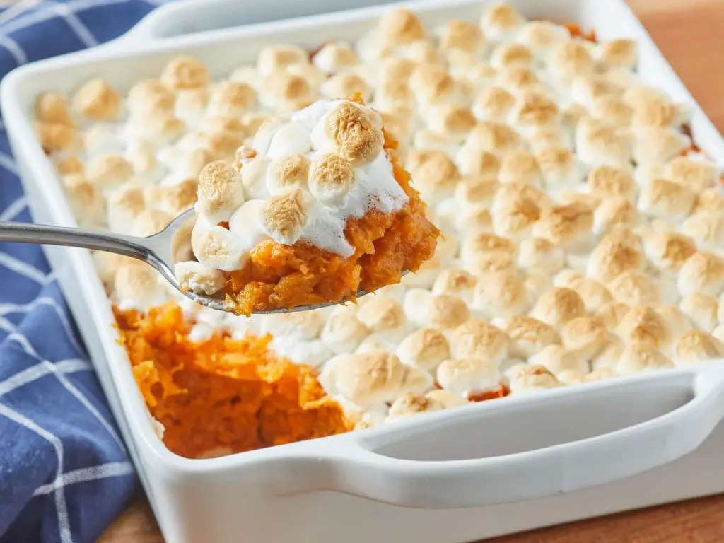 Brown Sugar Mashed Sweet Potatoes with Marshmallows