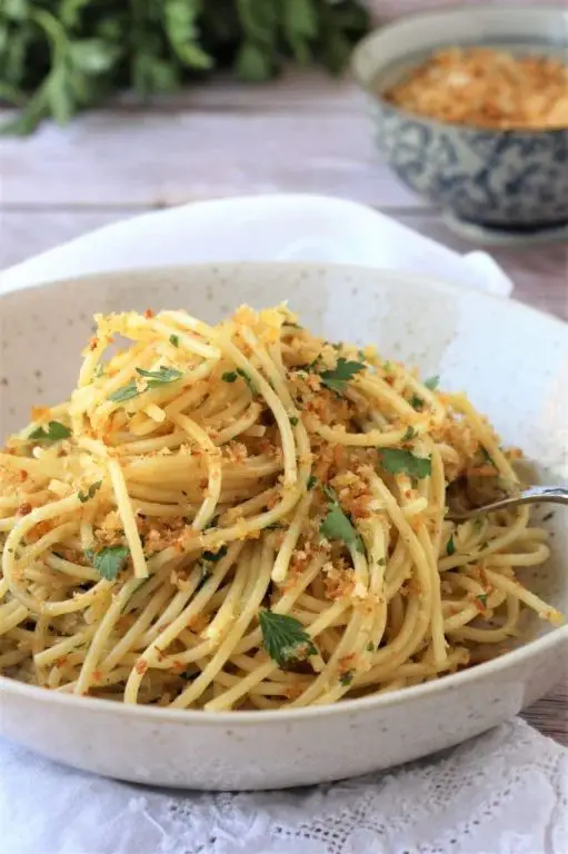 Calamarata Pasta with Anchovies and Breadcrumbs