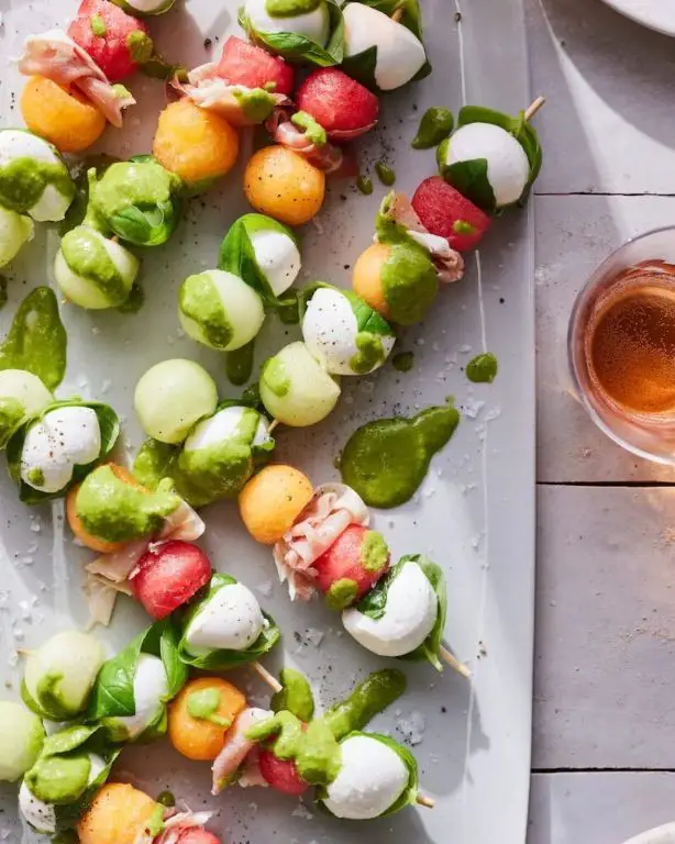 Cantaloupe and Mozzarella Caprese Skewers