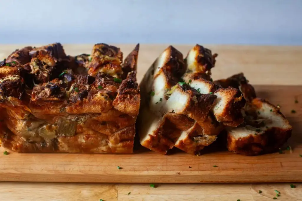 Caramelized Leek and Blue Cheese Savory Bread Pudding
