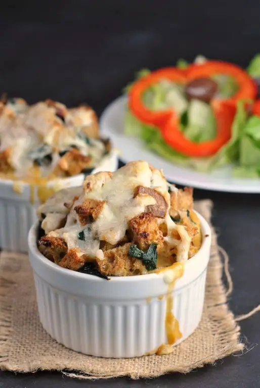 Cheesy Bacon and Spinach Savory Bread Pudding