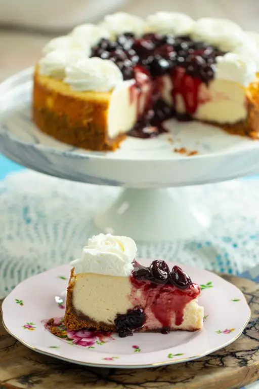 Cherry Almond Cheesecake with Amaretto Sauce