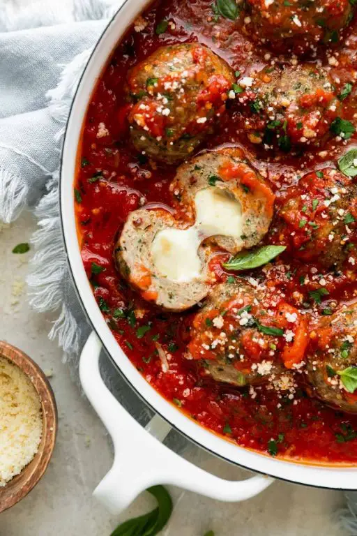 Chicken Mozzarella Meatballs with Marinara