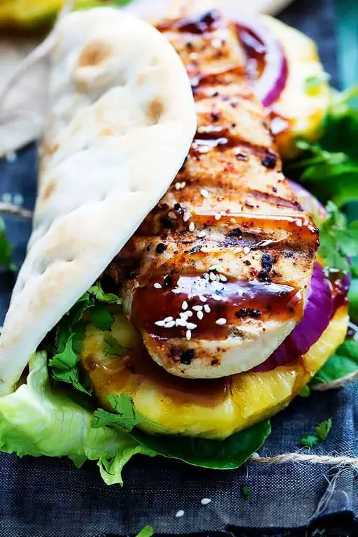 Chicken Teriyaki Wrap with Pineapple and Sesame Seeds