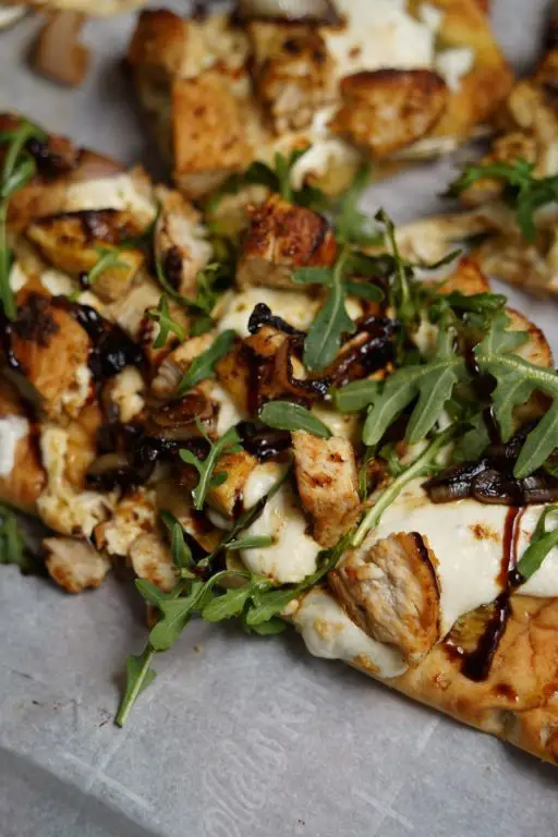 Chicken and Mozzarella Flatbread with Arugula