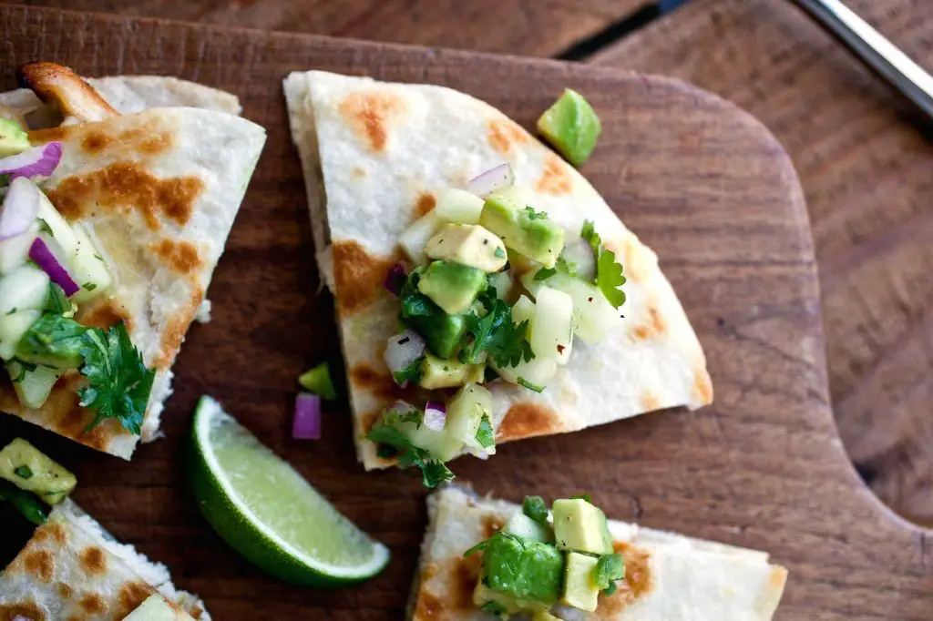Chicken and Mozzarella Quesadillas with Avocado Salsa