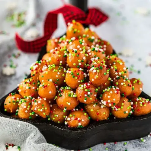 Chocolate Hazelnut Struffoli with Gold Dust