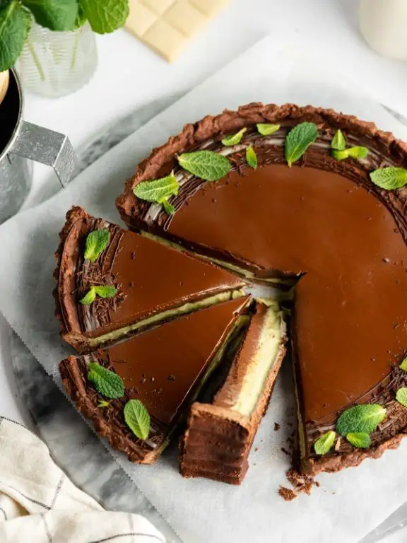 Chocolate Mint Torte with Fresh Mint Leaves