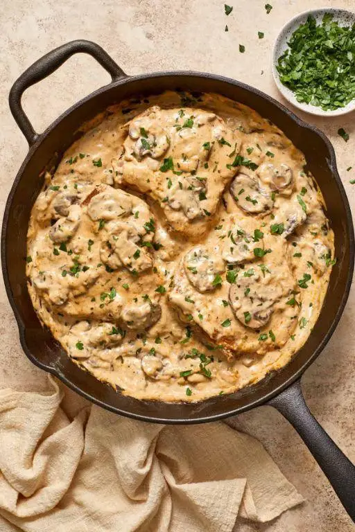 Creamy Mushroom Pork Chop Skillet Dinner
