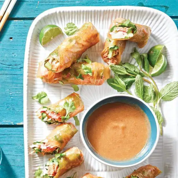 Crispy Jackfruit Spring Rolls with Sweet Chili Sauce