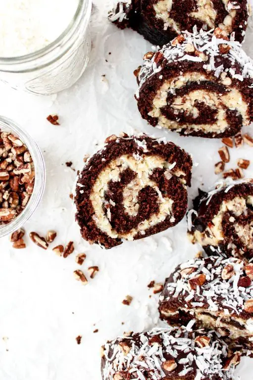 German Chocolate Cake Roll with Cream Cheese Filling