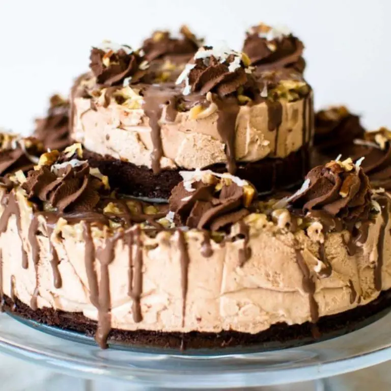 German Chocolate Ice Cream Cake with Caramel Swirls