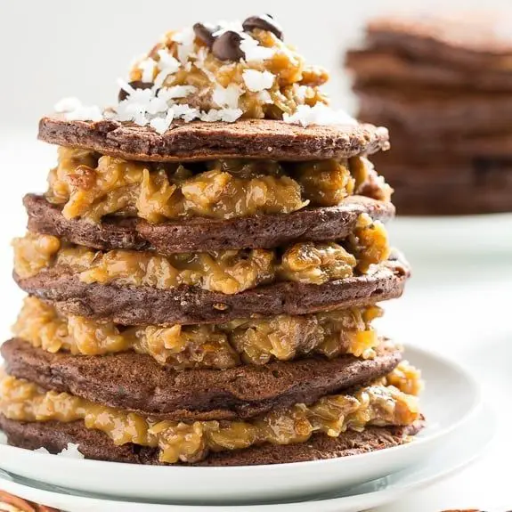 German Chocolate Pancakes with Chocolate Syrup