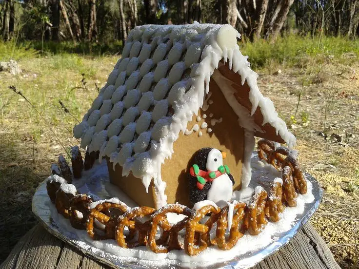 Gingerbread House with Pretzel Fence