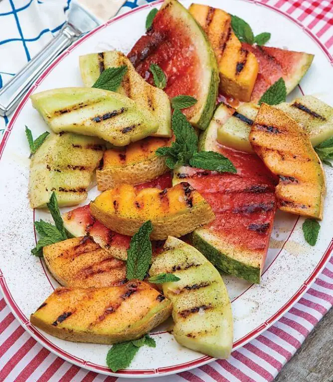 Grilled Cantaloupe with Honey and Mint