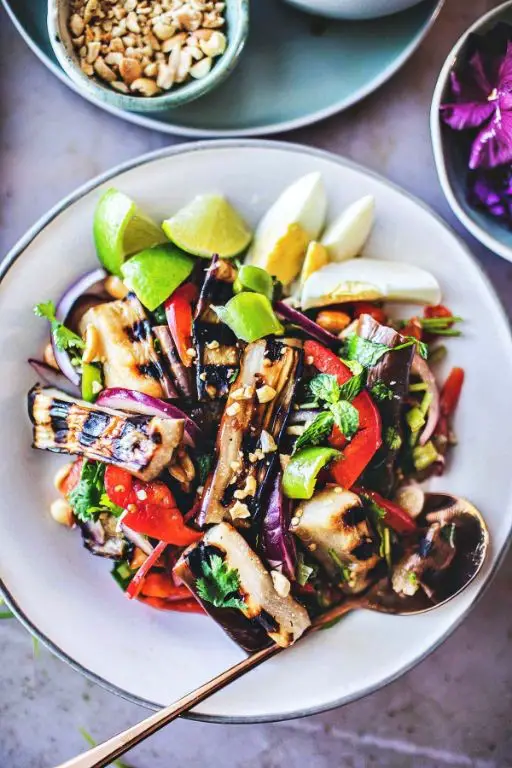 Grilled Thai Eggplant Salad with Lime Dressing