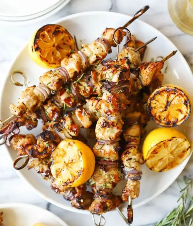 Lemon Garlic Kosher Chicken Skewers