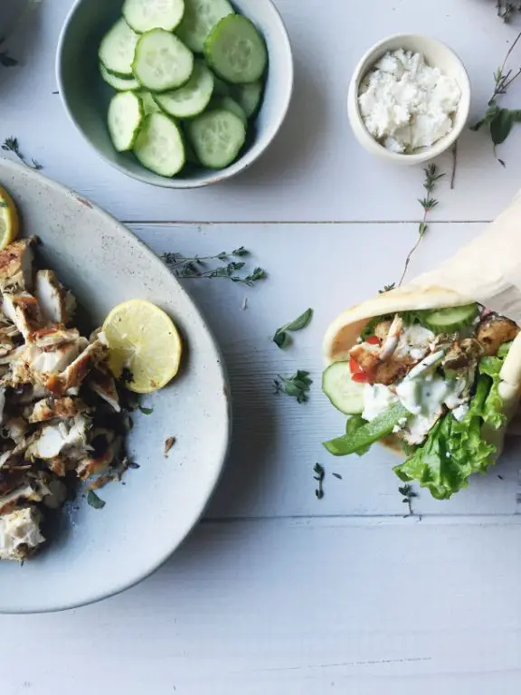 Lemon Herb Chicken Wrap with Cucumber and Tzatziki