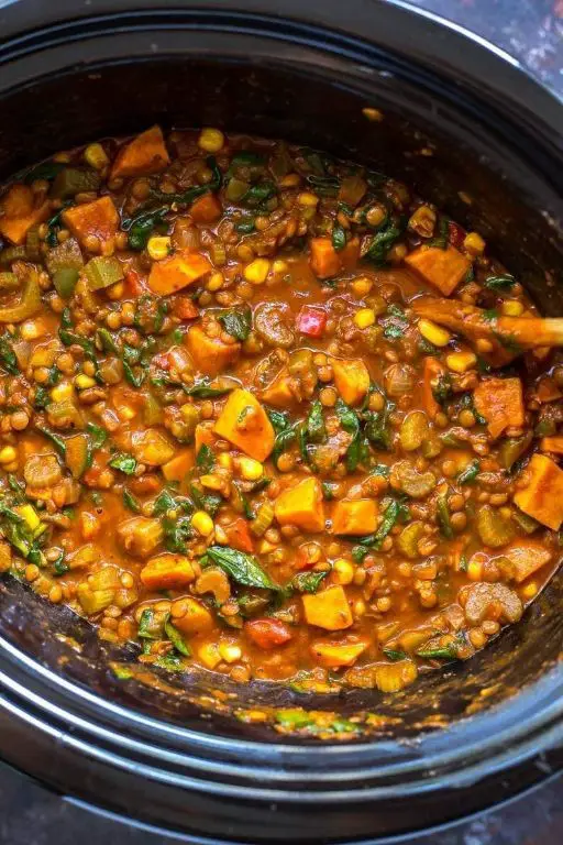 Lentil and Sweet Potato Crockpot Chili