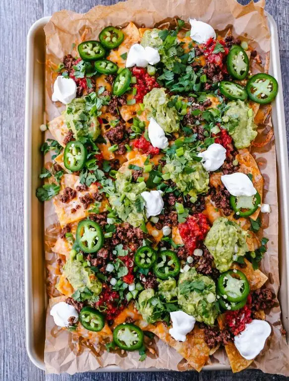 Loaded Nachos with Spicy Beef and Guacamole
