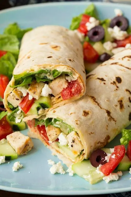 Mediterranean Chicken Wrap with Hummus and Veggies