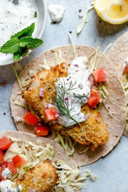 Mediterranean Fish Tacos with Tzatziki Sauce