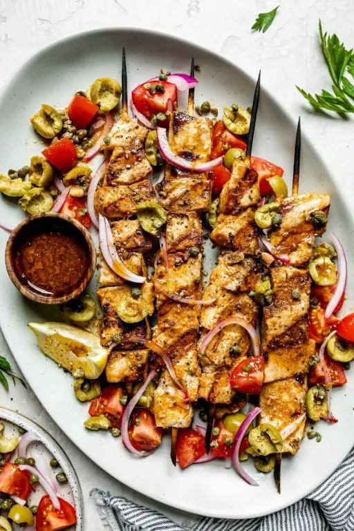 Mediterranean Swordfish Kebabs with Bell Peppers