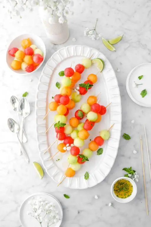 Melon Ball Skewers with Mint