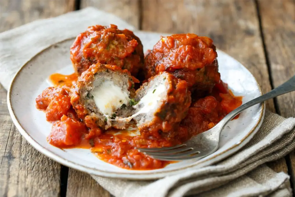Mozzarella Ball and Herb Stuffed Meatballs