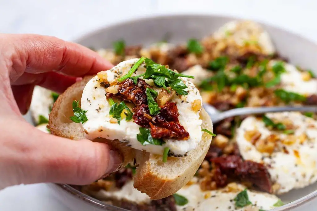 Mozzarella Ball and Sun-Dried Tomato Bruschetta